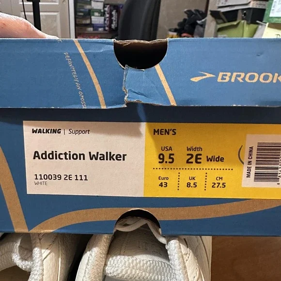 Brooks Addiction Walker Shoes Mens Size 9.5 White Leather Walking 2E Wide
